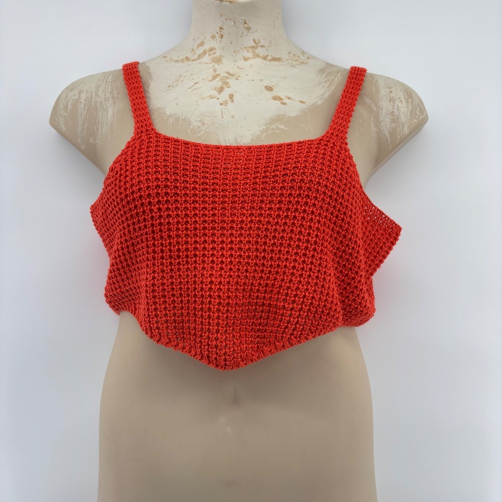 SHEIN Orange Crochet‎ Knit Crop Top Sleeveless Tank Summer Festival Size L - Picture 2 of 4
